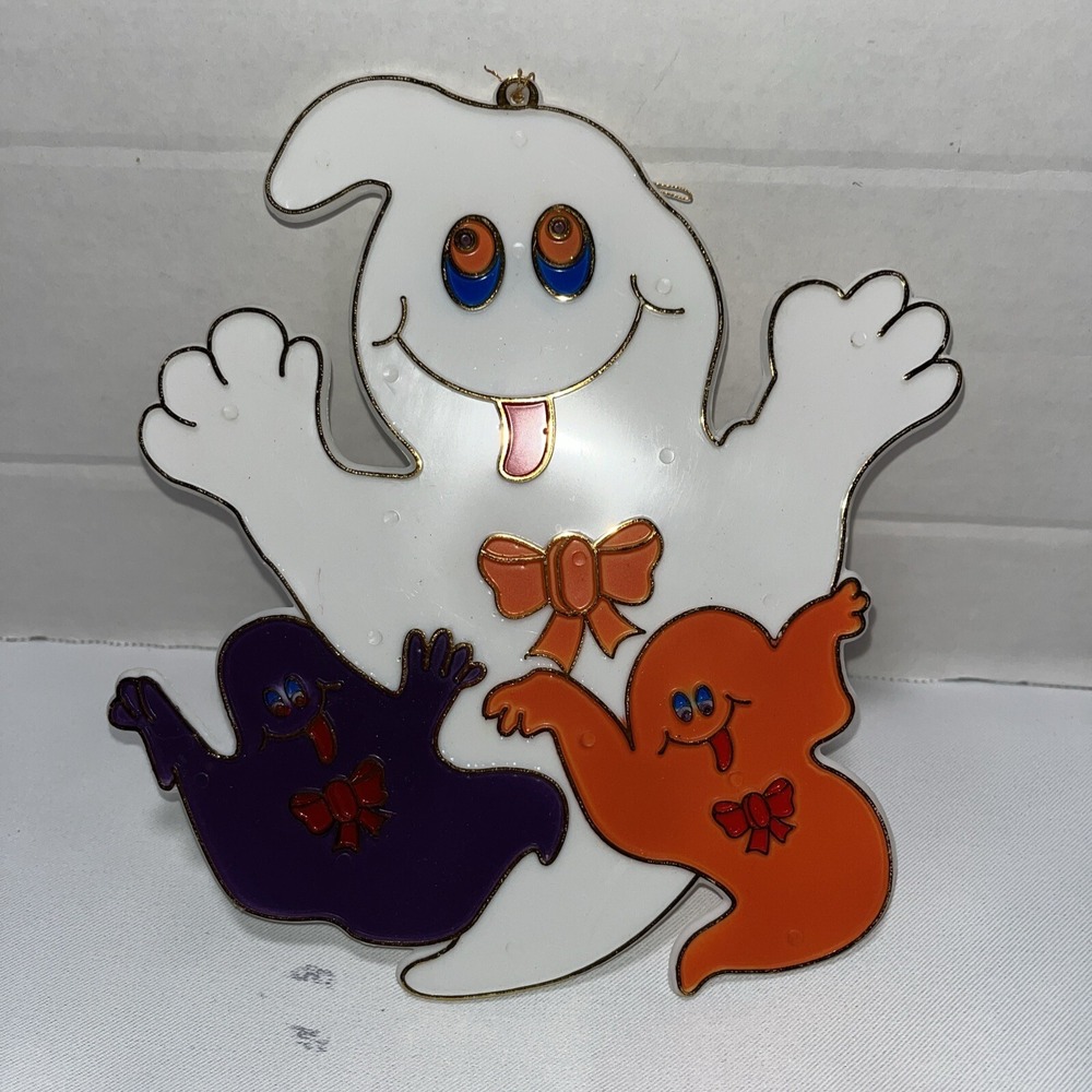 Halloween 3 Ghosts Window Decor Suncatcher Ghost Plastic Vintage
